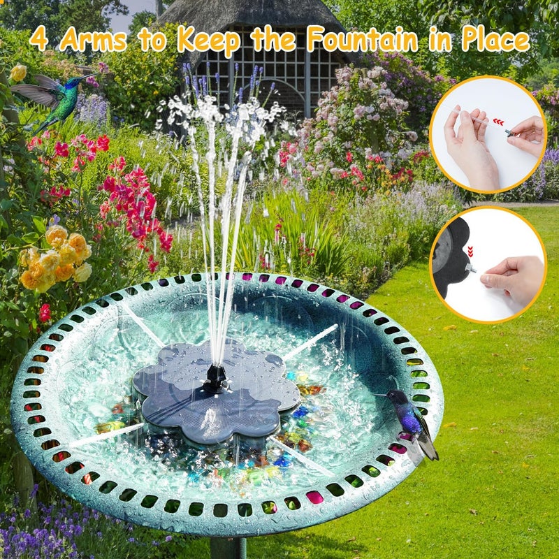GAIZERL Solar Fountain, Upgrade Lucky Flower 3.5W Solar Bird Bath Water Fountain with Lights, and 2000mAh Battery, Solar Powered Hummingbird Fountain Pump with 7 Nozzles, 4 Fixed Pipes for Garden - Image 4